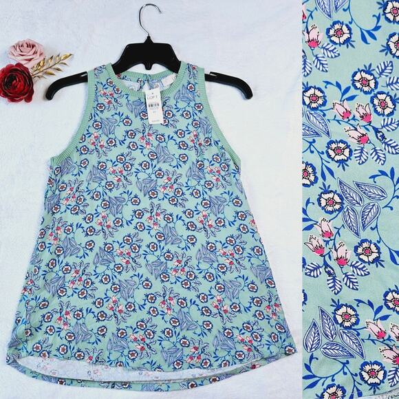 New LOFT Sleeveless Blue Floral Crew Neck Blouse Top Size XS Keyhole Back - Picture 1 of 11